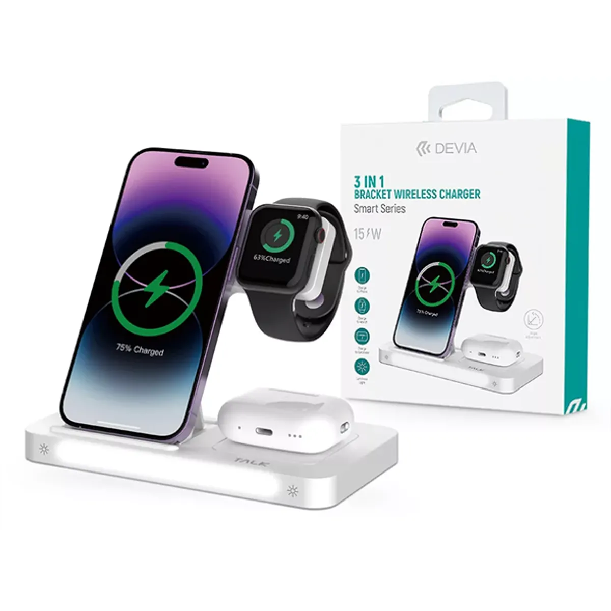 DEVIA ST379857 3in1 Qi vezeték nélküli töltőállomás 15W fehér #1