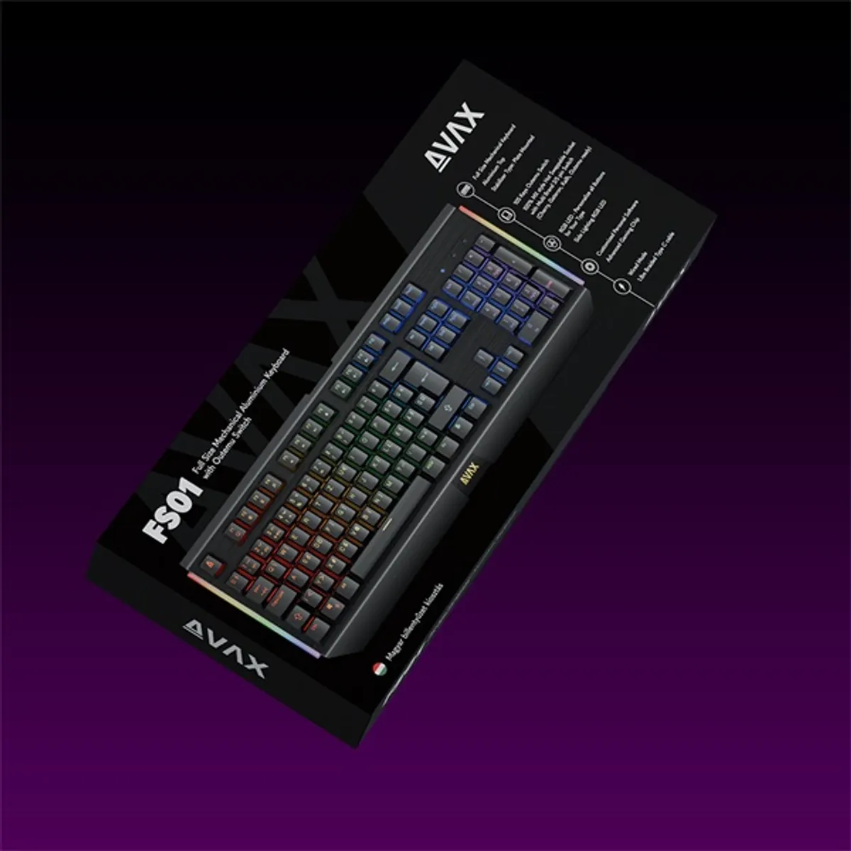 AVAX AVAX_FS01B FS01B Full size mechanikus billentyűzet alumínium vázzal Outemu barna kapcsolóval RGB hot-swappable, magyar kiosztás #5