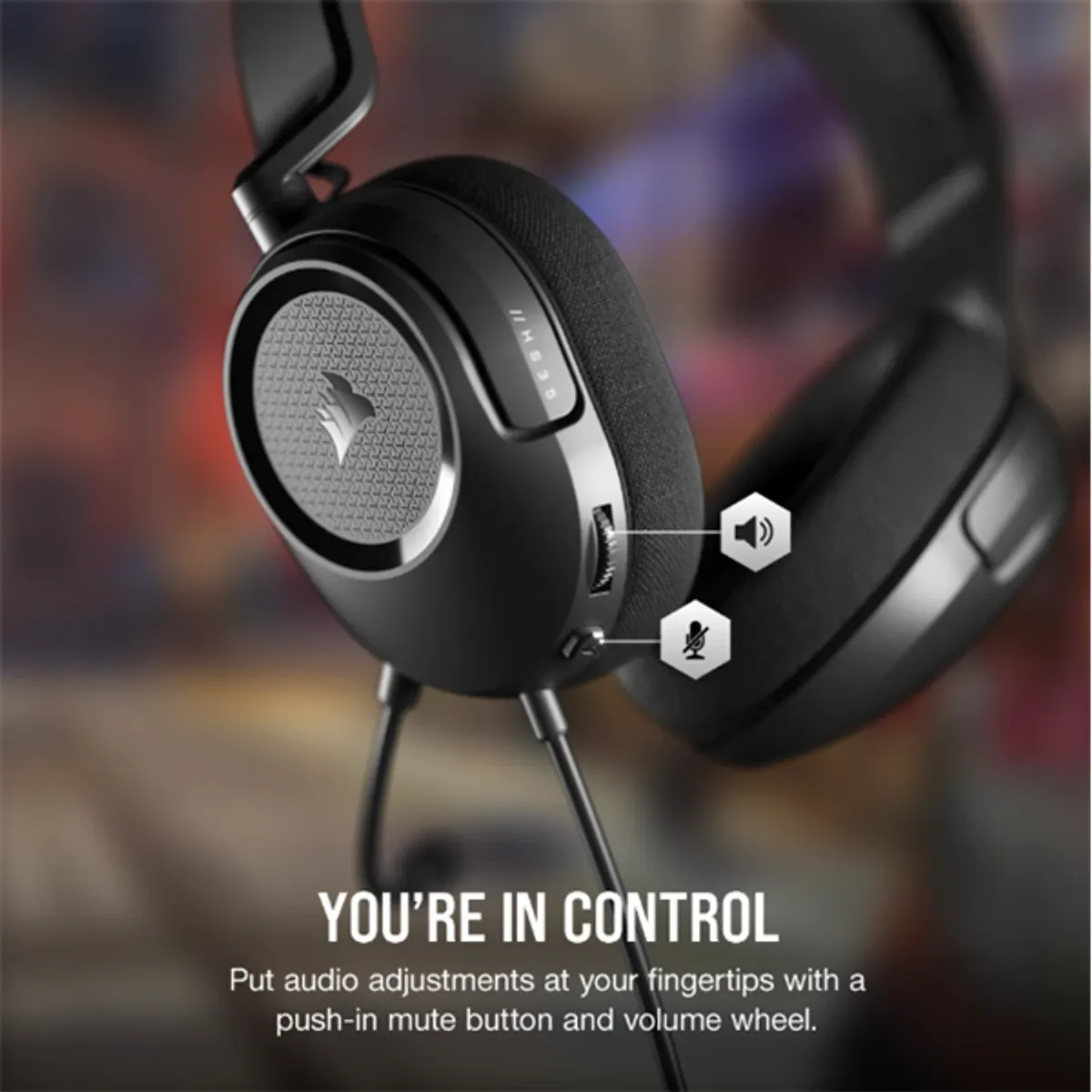 Corsair CA-9011386-EU HS35 Surround v2 fejhallgató multiplatformos 50 mm hangszórók 3,5 mm jack USB adapter Dolby surround #8