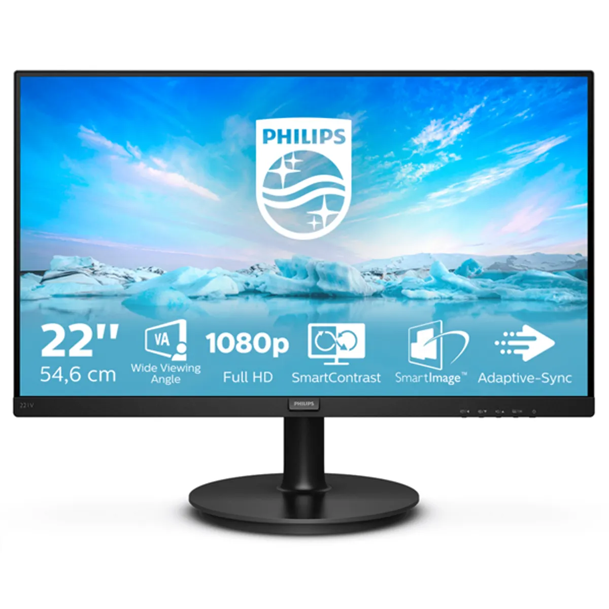 PHI MON 221V8/00 monitor 21.5" FHD 1080p VA LCD 75Hz 4ms HDMI VGA 178°-178° 3000:1 fekete VESA 100x100 #1