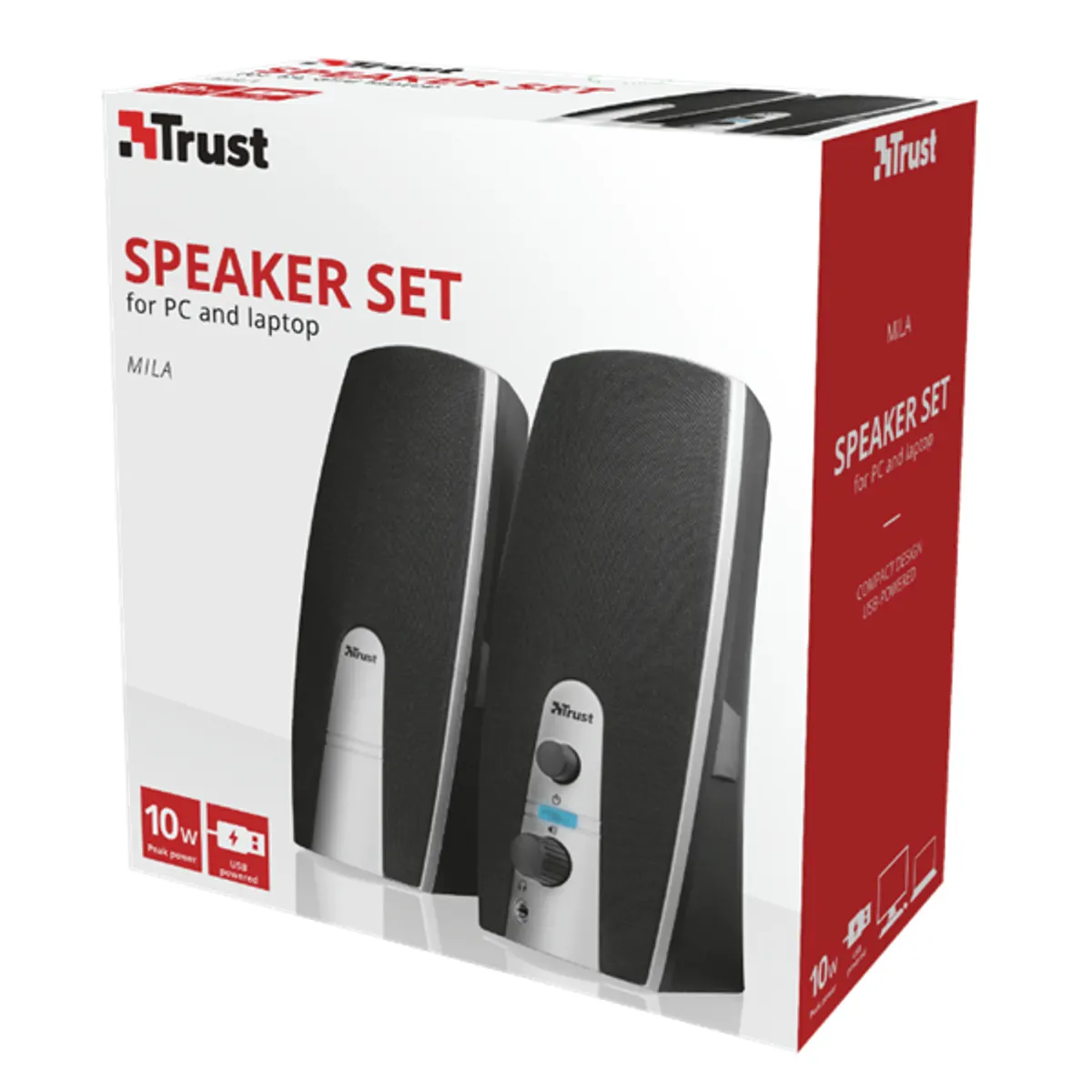 Trust 16697 MiLa 2.0 Speaker Set 5W RMS USB táplálású előlapi fejhallgató-csatlakozó 3,5 mm jack fekete-ezüst #3
