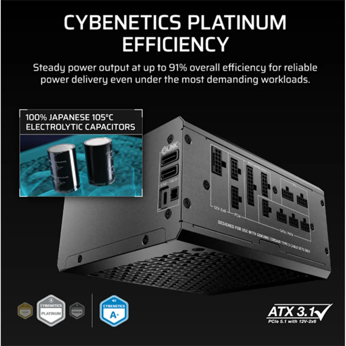 Corsair CP-9020265-EU HX1000i SHIFT Cybenetics Platinum teljesen moduláris zero RPM mód 1000 W iCUE Link #5