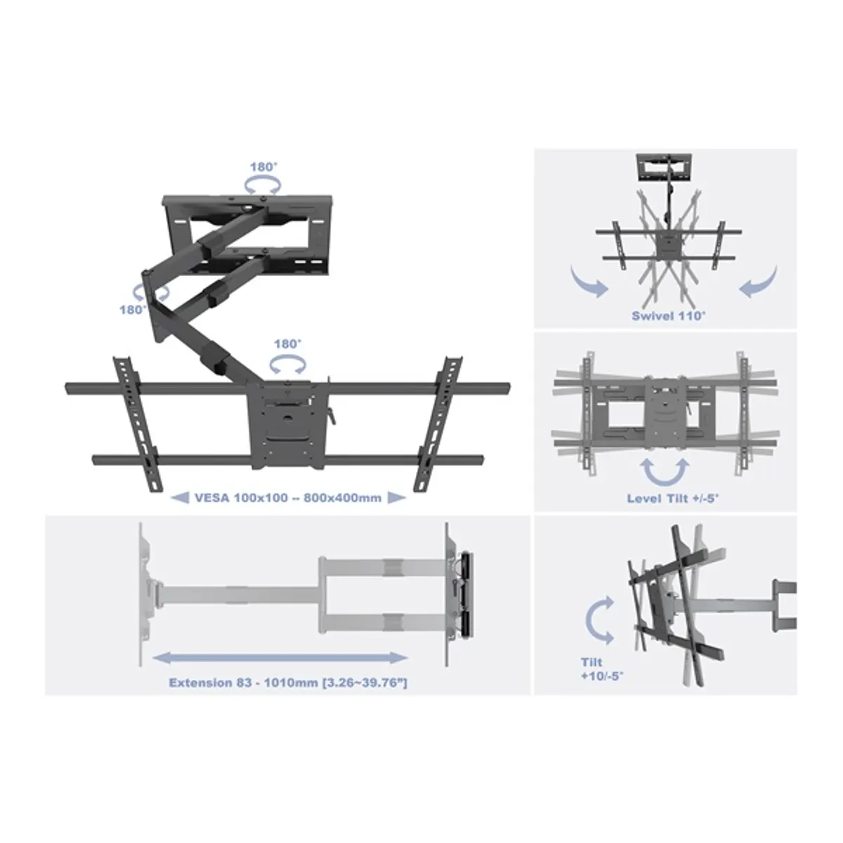 MULTIBRACKETS 7350073736539 Fali konzol M Universal Long Reach Arm 1010mm HD, Single 42-75" 800x400 40 kg #9
