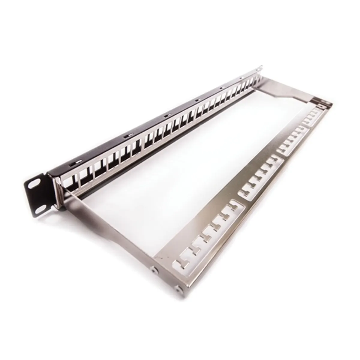 KELINE KEP-EMPTY-S patch panel 1U fekete üres 24 db keystone 19" integrált hátsó kábel-menedzsment M6 csavar készlet 4 db földelő csavar #1