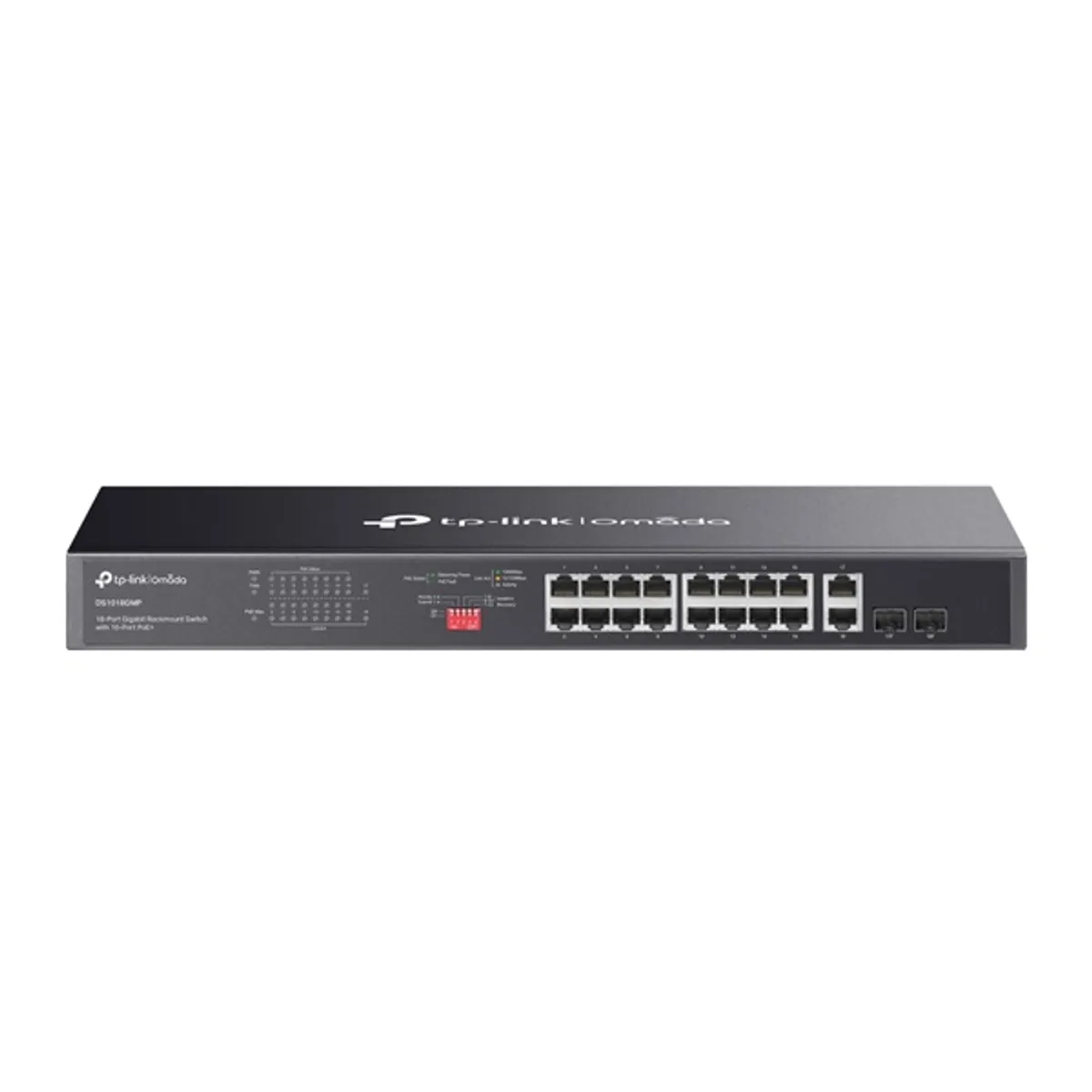 TP-LINK DS1018GMP Omada 16x PoE+ RJ45 portok, 2x combo Gigabit SFP, 18-portos rackmount, unmanaged #1