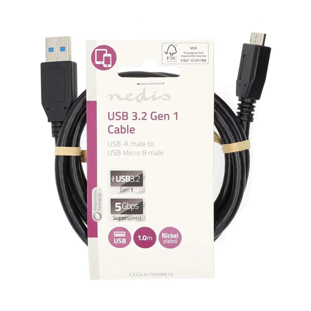 Nedis CCGL61500BK10 USB 3.2 Gen 1 USB-A és USB Micro-B kábel 1 m 5 Gbps #2