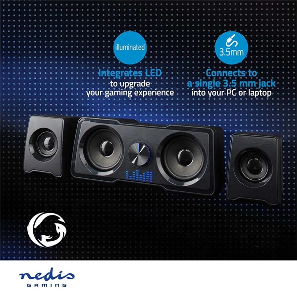 Nedis GSPR21022BK 2.2 hangszóró LED fényhatás USB táp 3,5 mm jack 48 W #7
