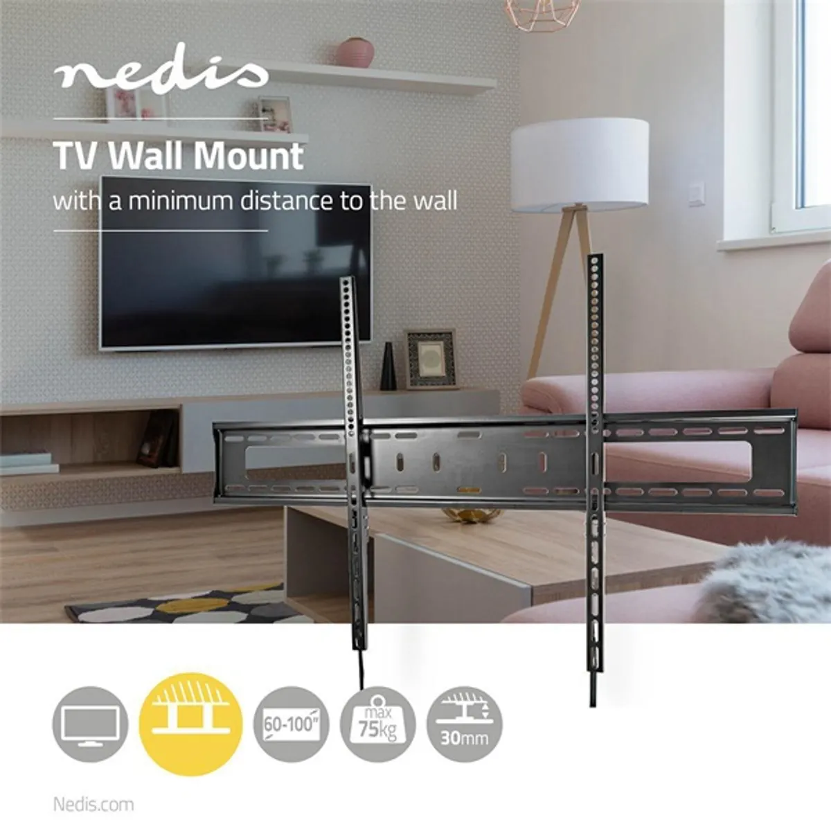 NEDIS TVWM2070BK Fali TV-tartókonzol 60-100" max 75 kg VESA 900x600 min faltávolság 30,5 mm #3