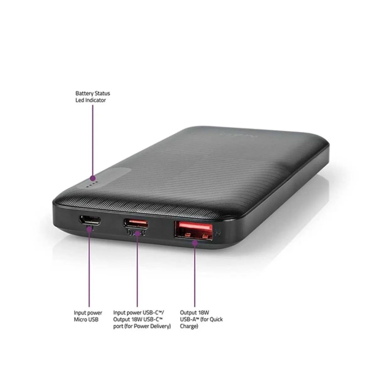 Nedis UPBKPD10000BK külső akkumulátor 10000mAh PD18W USB-C USB-A fekete #1