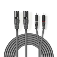 Nedis COTH15210GY15 XLR-RCA szimmetrikus audió kábel 1,5 m 2x XLR 3tűs férfi, 2x RCA férfi, PVC burkolat, sötétszürke #1