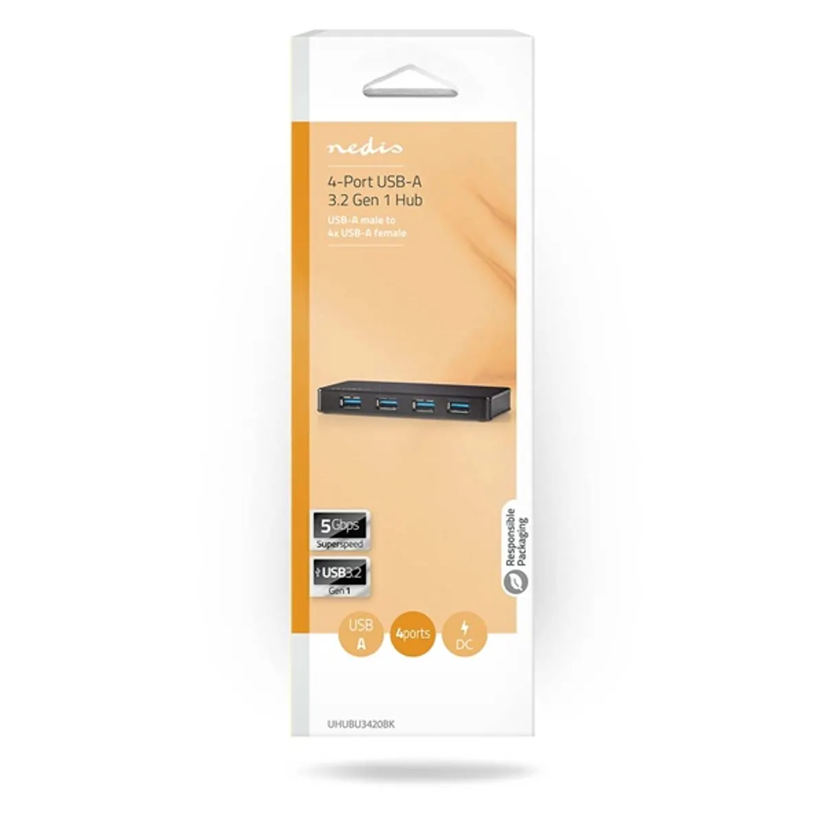Nedis UHUBU3420BK USB hub 4 portos USB 3.0 külső tápellátás #4