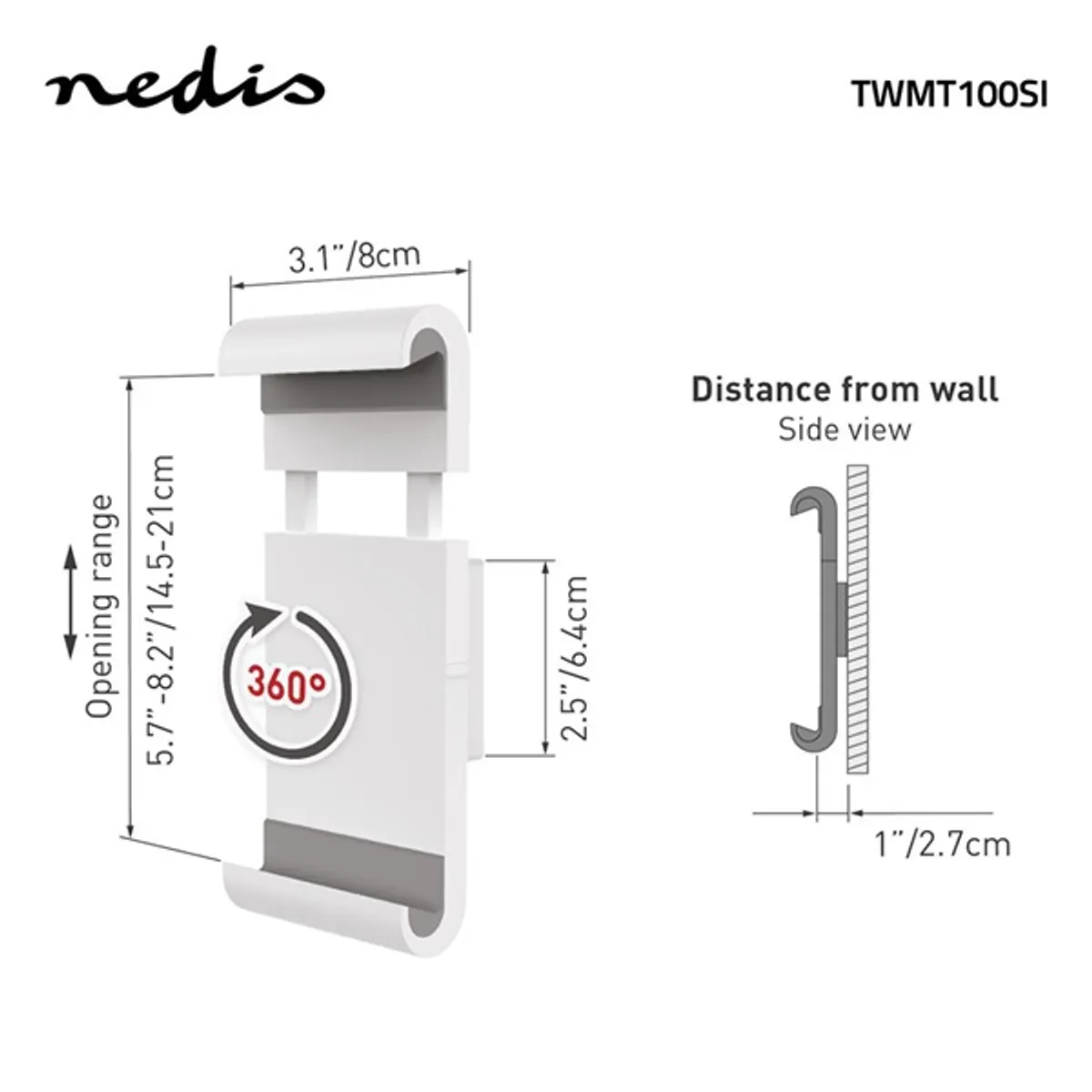 NEDIS TWMT100SI Táblagépkonzol 7-12" 360° fehér-ezüst #4