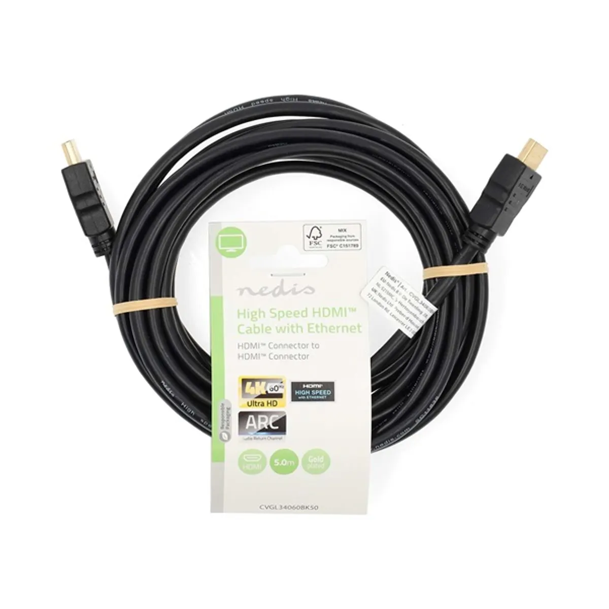 Nedis CVGL34060BK50 HDMI kábel 5 m 4K60Hz ARC HDCP 18 Gbps aranyozott csatlakozók #1