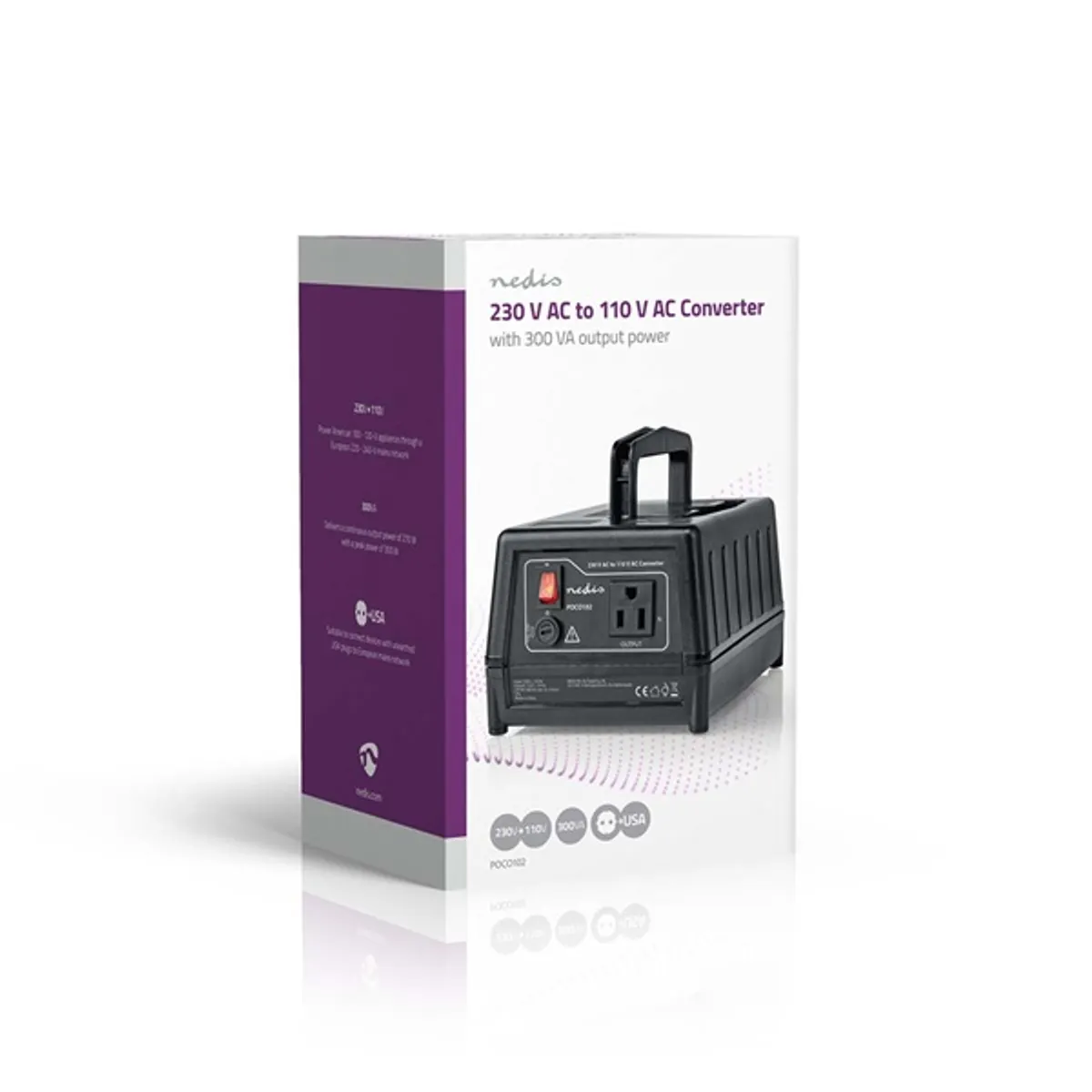 Nedis POCO102 feszültségátalakító 230 V AC - 110 V AC 270 W földelt USA kimenet asztali kivitel fogantyúval #9