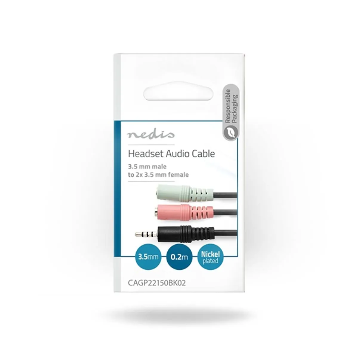 Nedis CAGP22150BK02 sztereó audio kábel, 3,5 mm-es dugó, 2x 3,5 mm-es anya, nikkelezett, 0,20 m, fekete #3