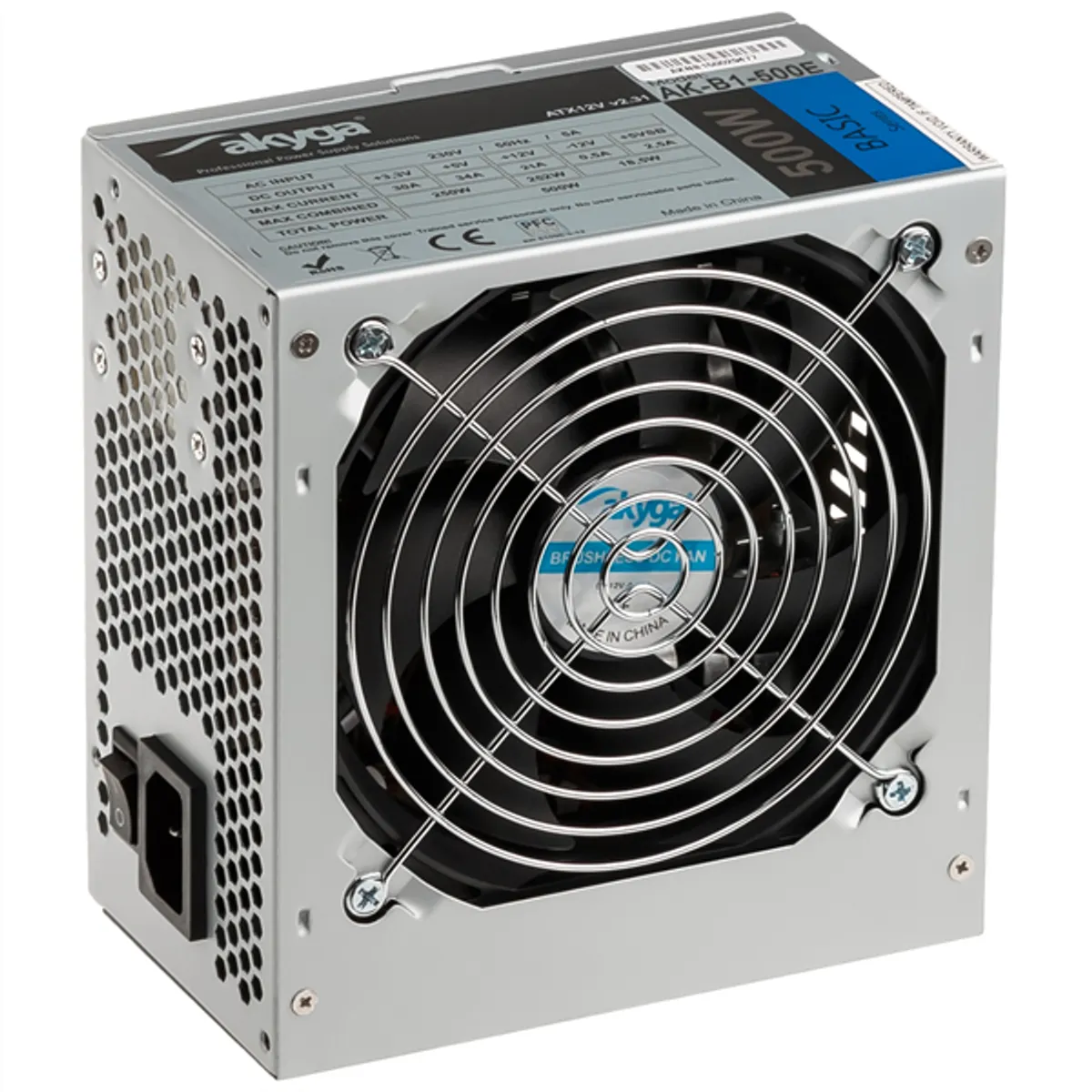 AKYGA AK-B1-500E Basic ATX 500W 12 cm ventilátor P4 20 4 pin 3 db SATA 2 db Molex passzív PFC #1