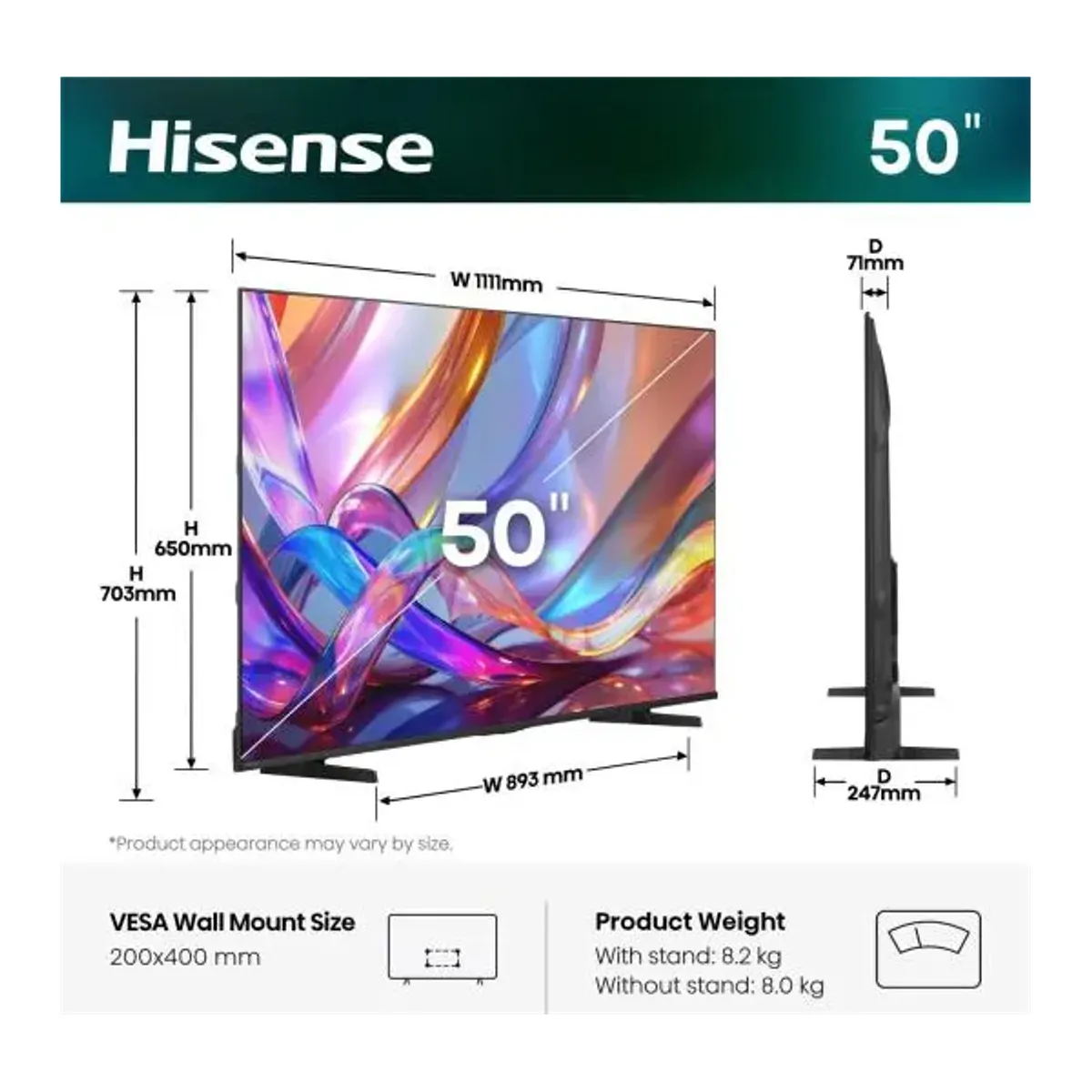Hisense 50E7S E7S 50" 4K UHD QLED Dolby Vision HDR10 HDR10+ Adaptive VRR ALLM VIDAA #2