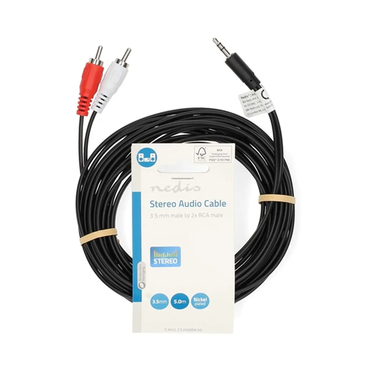 Nedis CAGL22200BK50 sztereo audió kábel 3,5 mm jack - 2x RCA dugó, 5 m #3