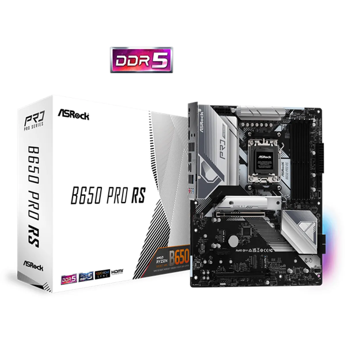 ASRock B650 PRO RS B650 Pro RS AM5 foglalat 4x DDR5 DIMM 6200 OC támogatott PCIe 4.0 x16 M.2 Key-E HDMI DisplayPort Realtek 2.5G LAN #1