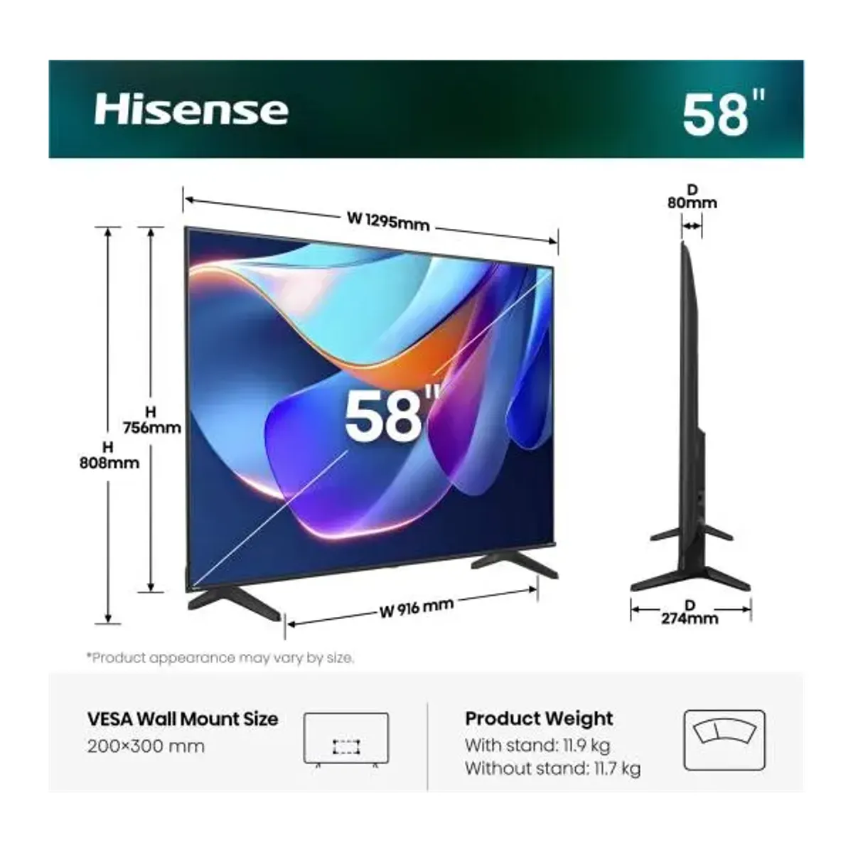 HISENSE 58A6S 58" 4K UHD okos LED televízió AI Upscaler AI Smooth Motion Játék mód Plus VRR ALLM Dolby Vision DTS Virtual:X VIDAA Voice #2