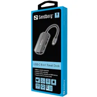 Sandberg 136-33 USB-C 6in1 Travel Dock HDMI 2x USB 3.0 RJ45 SD kártya olvasó USB-C töltő PD 100W alumínium ház #2