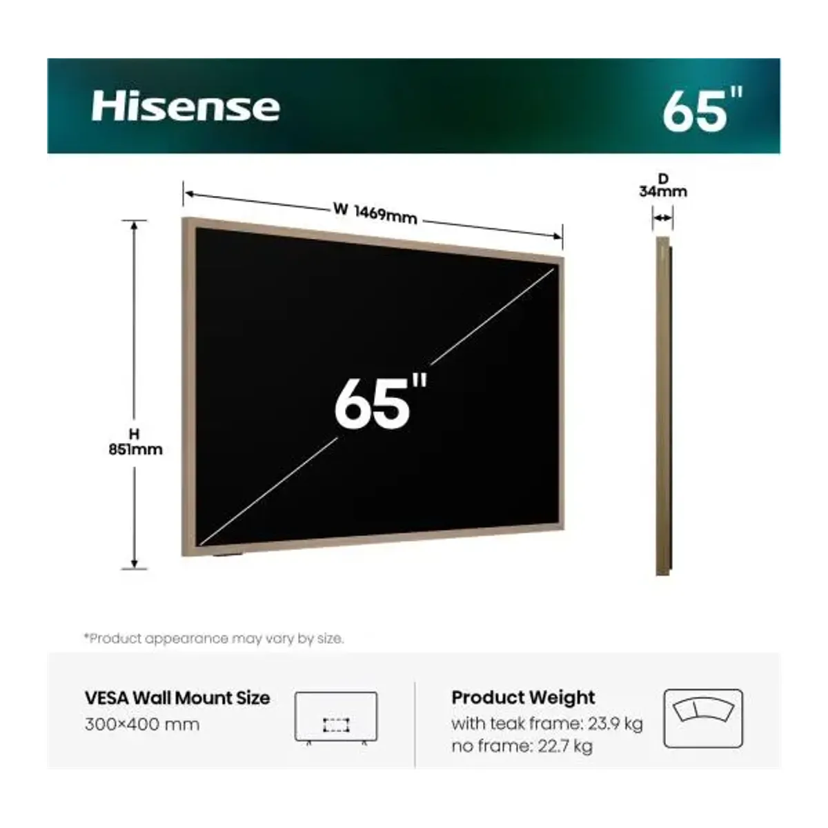 HISENSE 65S7S 65" 4K UHD QLED Canvas tévé 144Hz HDMI 2.1 eARC VRR DTS Virtual X #2