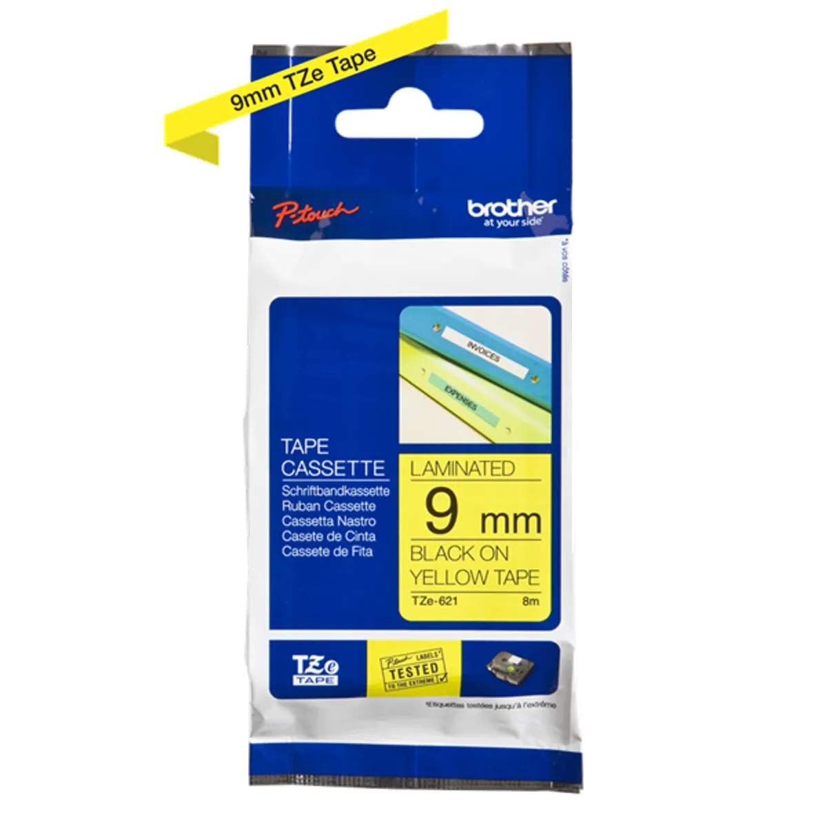 BROTHER TZE621 TZe-621 laminált szalag 9 mm x 8 m sárga alapon fekete #2