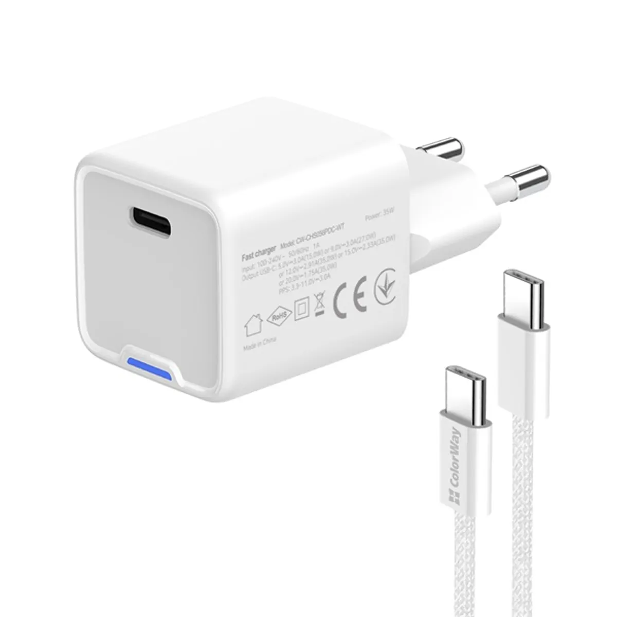 COLORWAY CW-CHS056PDC-WT GaN Mini 35W AC töltő USB-C PPS PD fehér #6