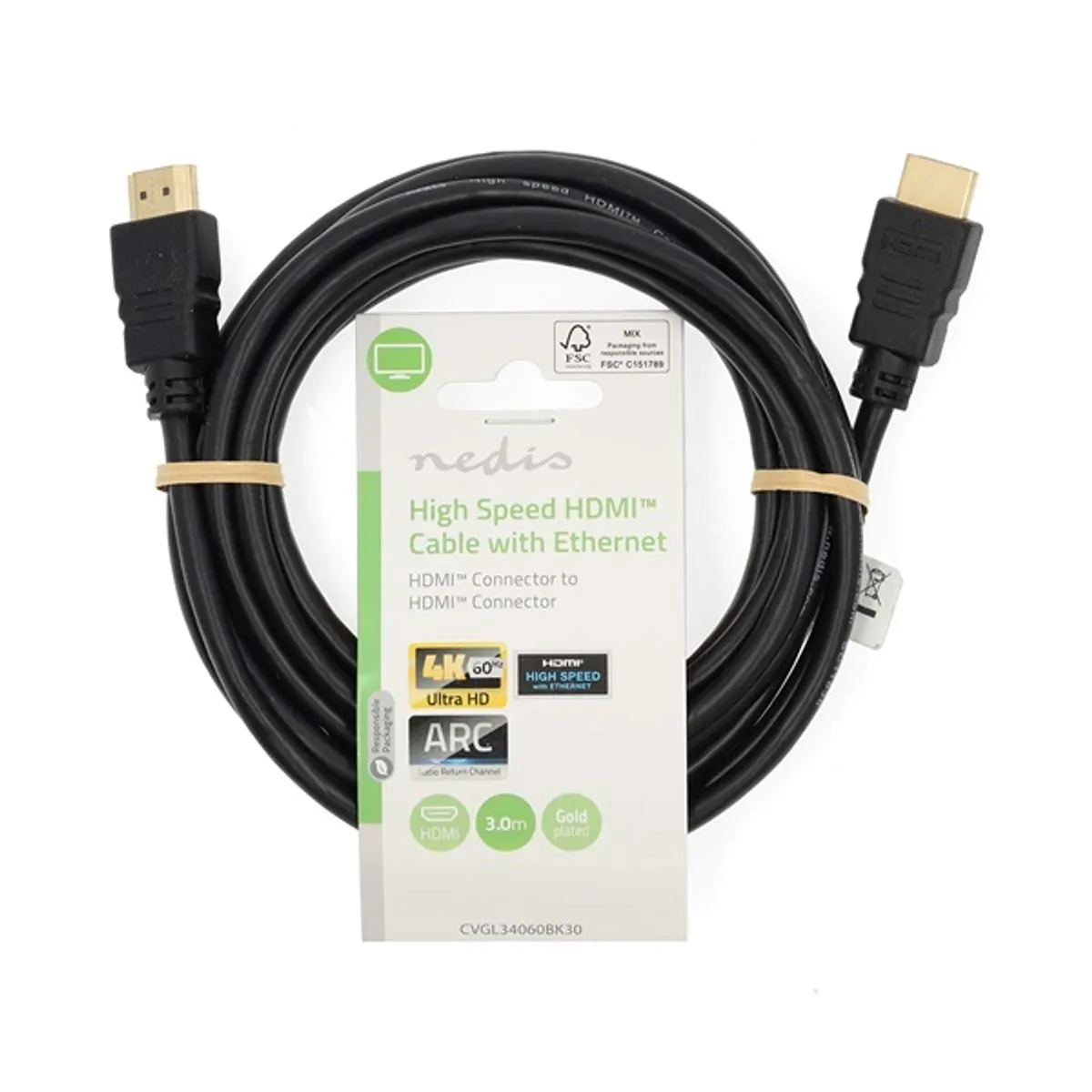 Nedis CVGL34060BK30 HDMI kábel 4K60Hz ARC 18 Gbps aranyozott csatlakozók 3m #1