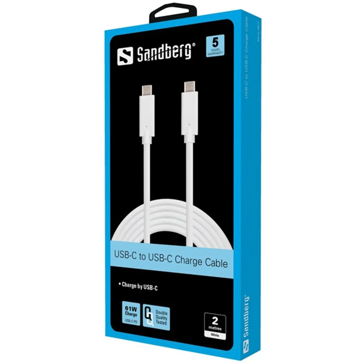 Sandberg 136-17 USB-C töltőkábel 2m 65W fehér #2