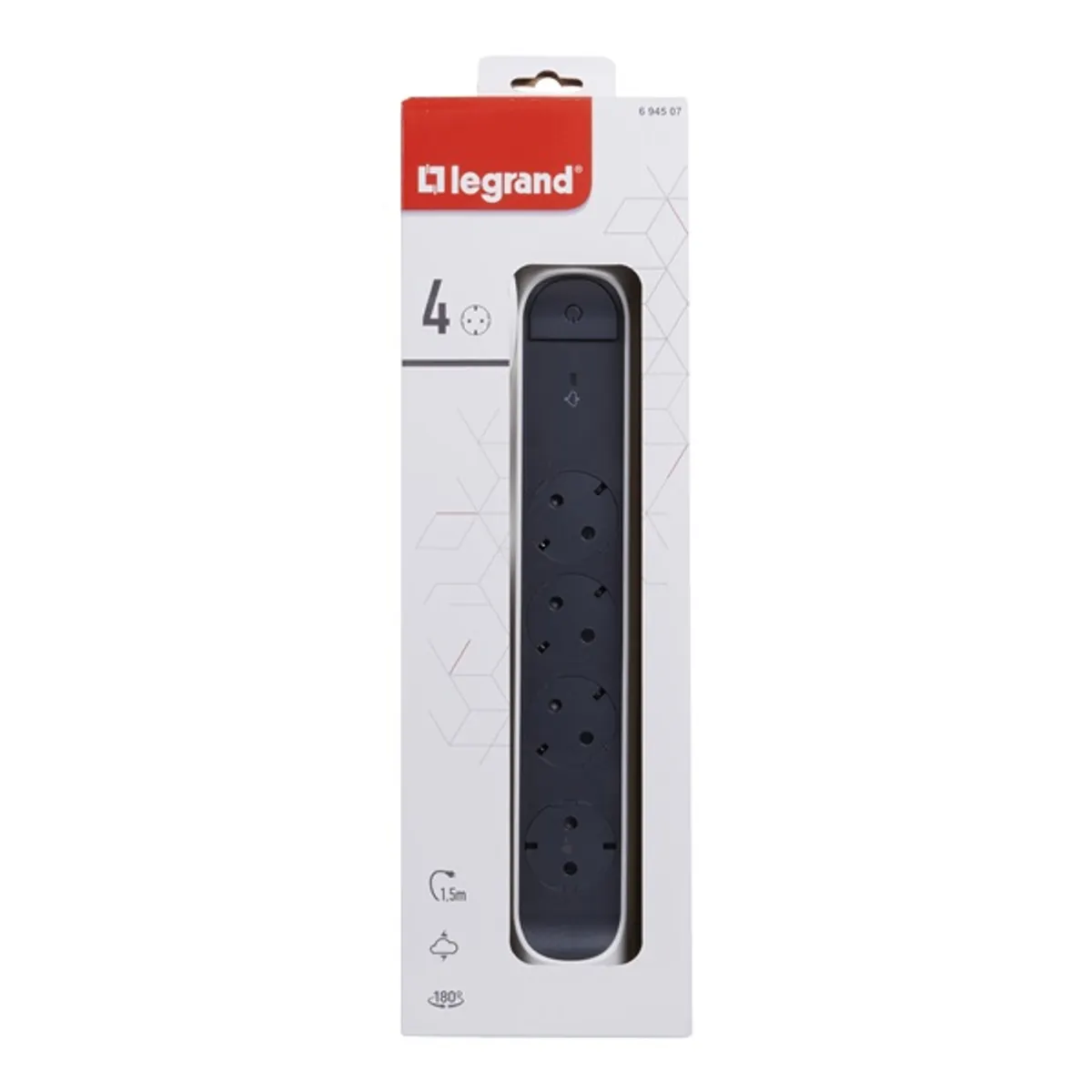 Legrand 694507 Elosztósor 4x2P-F, 1,5 m vezetékkel, fehér-fekete túlfeszültség-védelemmel #3
