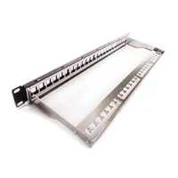KELINE KEP-EMPTY-S patch panel 1U fekete üres 24 db keystone 19" integrált hátsó kábel-menedzsment M6 csavar készlet 4 db földelő csavar