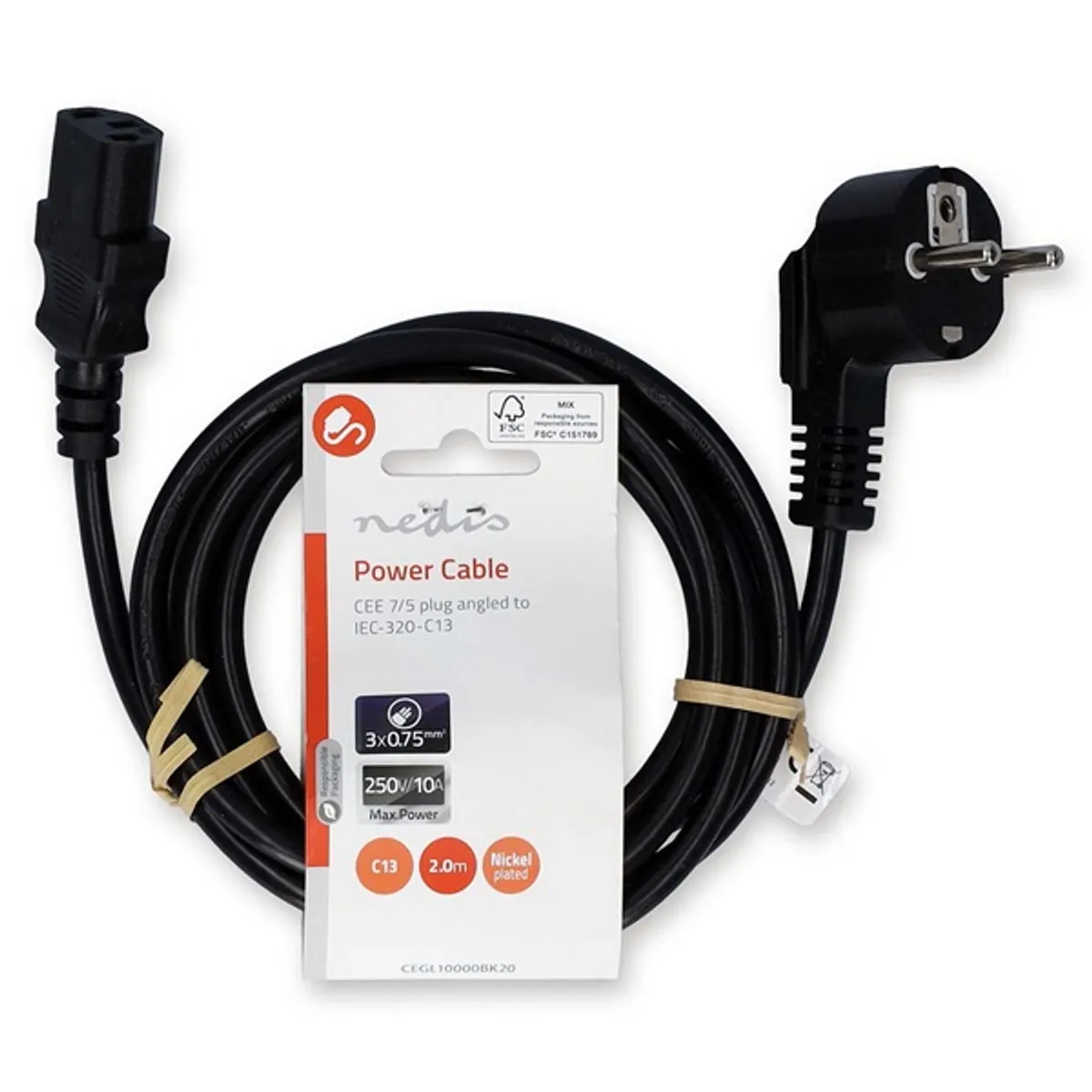 NEDIS CEGL10000BK20 IEC-320-C13 tápkábel 2 m fekete ferde csatlakozóval #1