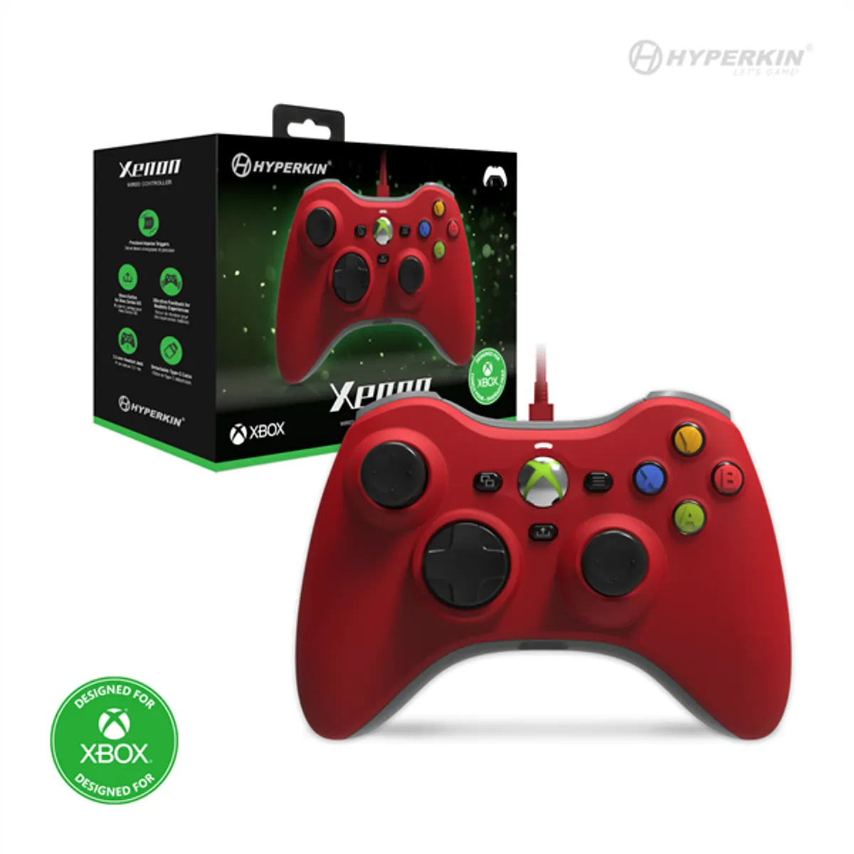 Hyperkin M01368-RD Xenon kontroller, vezetékes, piros, Xbox Series X és S, Xbox One, Windows 10 és 11, 3,5 mm jack, licencelt #1