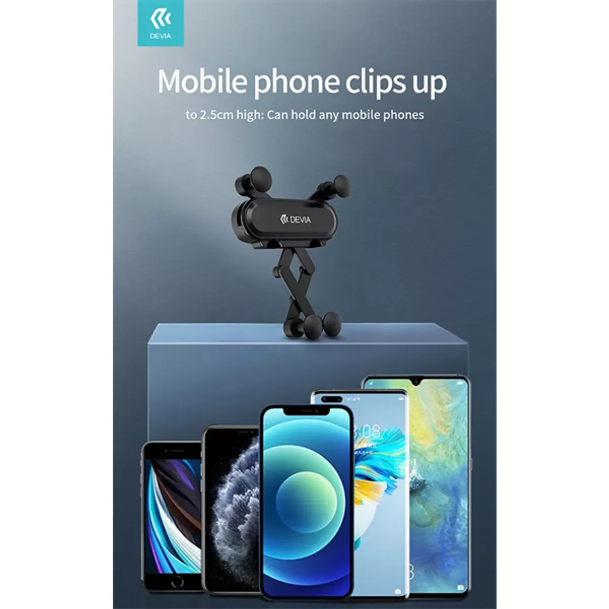 DEVIA ST359781 univerzális szellőzőrácsba illeszthető autós telefontartó gravitációs zárszerkezet 360 fokban forgatható ABS fekete #4