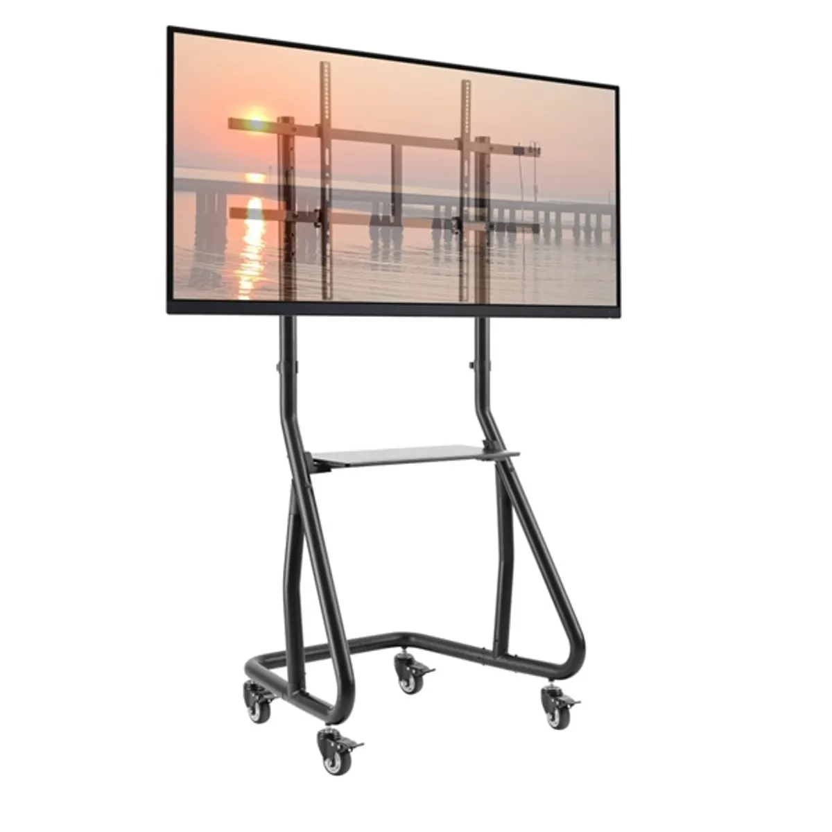 TECHLY ICA-TR38 gurulós padlóállvány 60"-105" TV-hez, max 100 kg, VESA 1000x600, belső kábelkezelés, polc 280x634 mm, 4 kerék, fekete #2