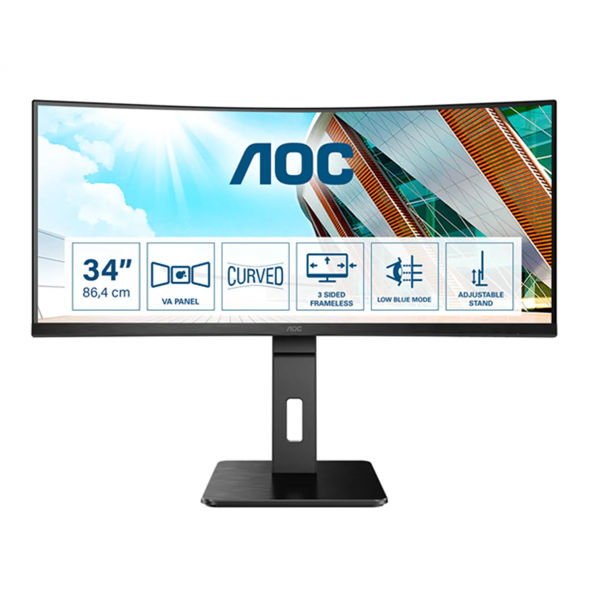 AOC CU34P2A CU34P2A 34" 3440x1440 21:9 100Hz 1ms 3000:1 1500R HDMI DP USB 4-port AdaptiveSync VESA 100x100 állítható magasság Dönthető Forgatható #1