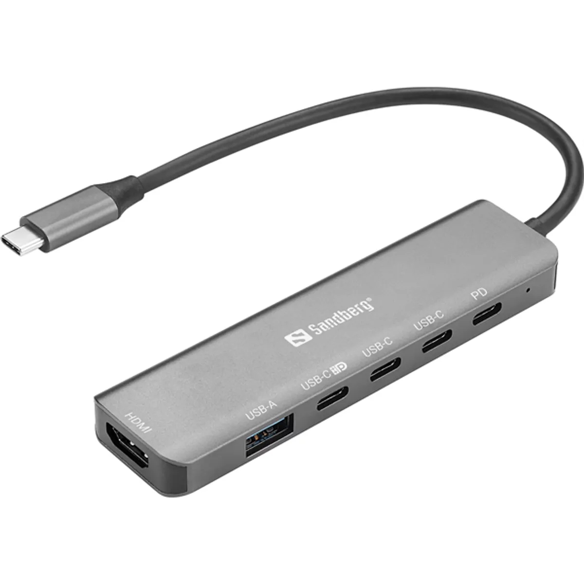 Sandberg 136-77 USB-C 6-in-1 MediaDock USB-C host PD 3.0 akár 100W HDMI 4K@60 USB-A 3.2 10Gbps USB-C 3.2 10Gbps DP video 4K@60 alumínium ház 19 cm #1