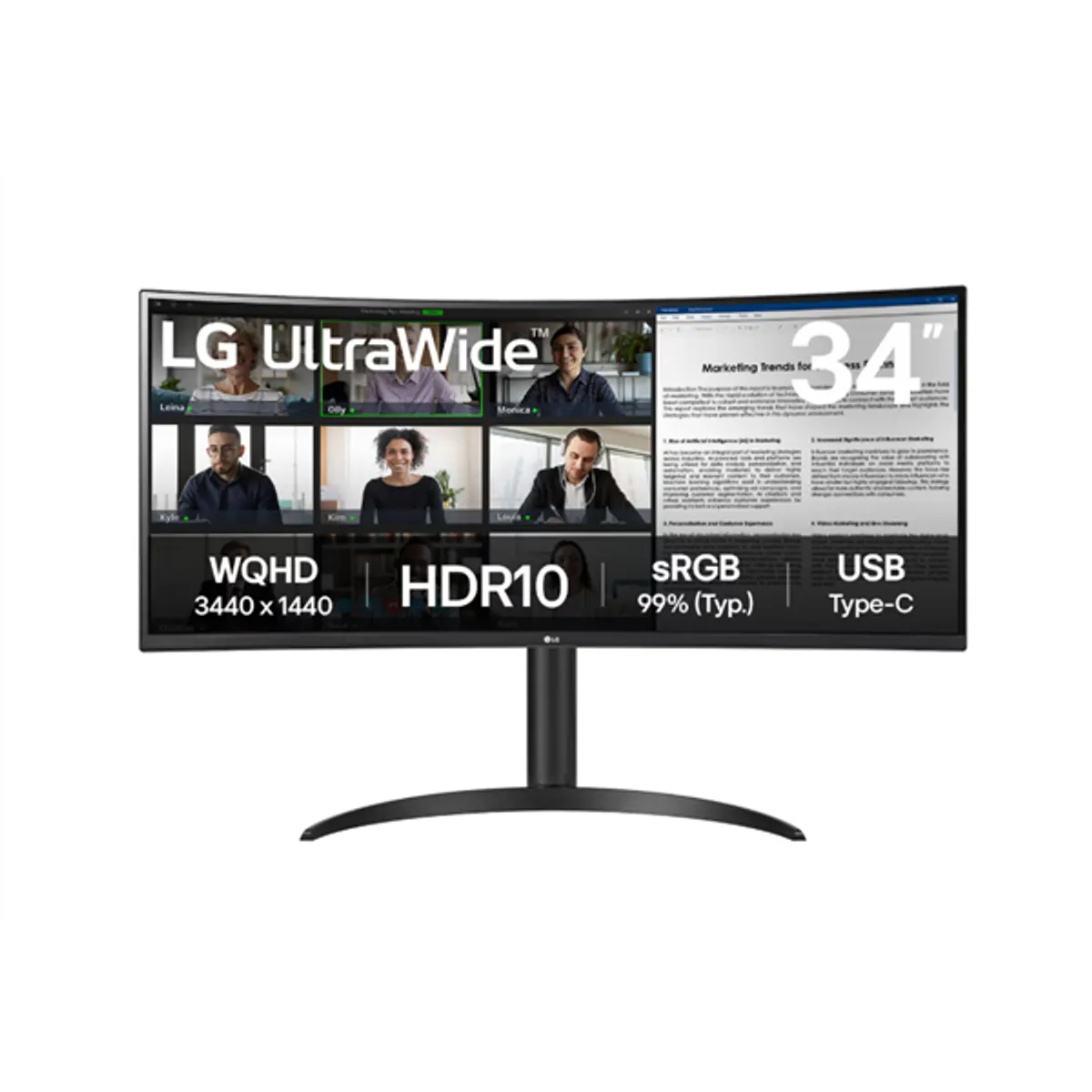 LG MON 34WR55QK-B.AEU 34WR55QK 34" VA panel 21:9 3440x1440 100 Hz 5 ms HDR 300 nit HDMI DP USB-C 1800R #1