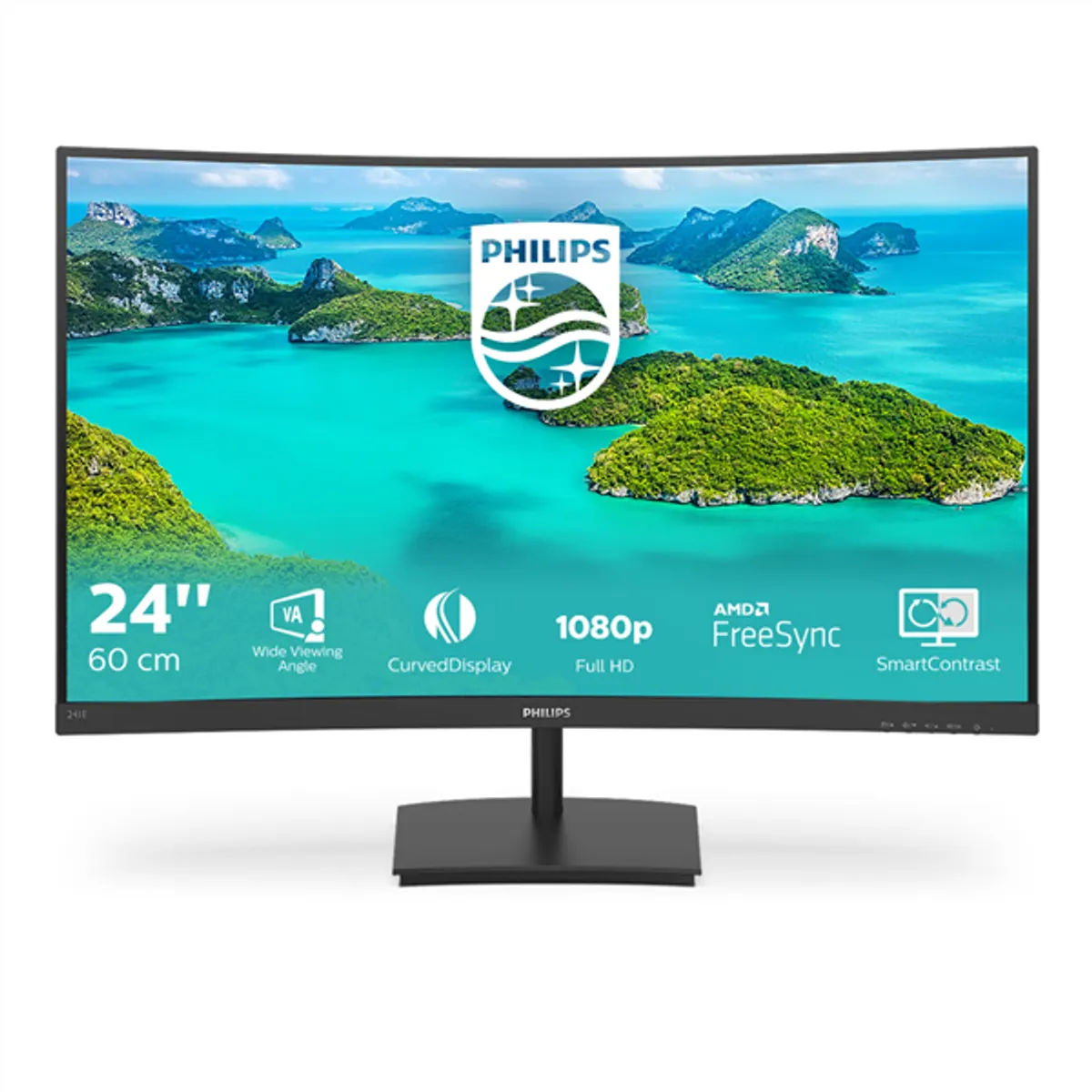 PHI MON 241E1SCA-00 monitor va 23.6" 1920x1080 75hz 4ms 3000:1 250 nits d-sub hdmi ívelt fekete #1