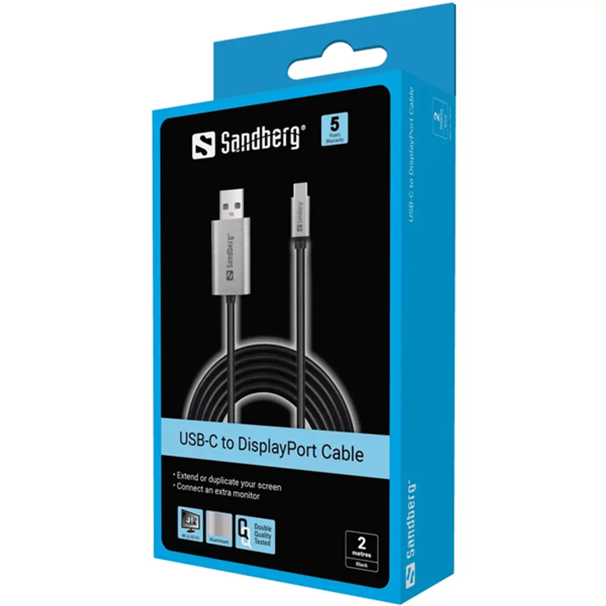 Sandberg 136-51 USB-C to DisplayPort kábel 2 m alumínium ház USB táplált #3