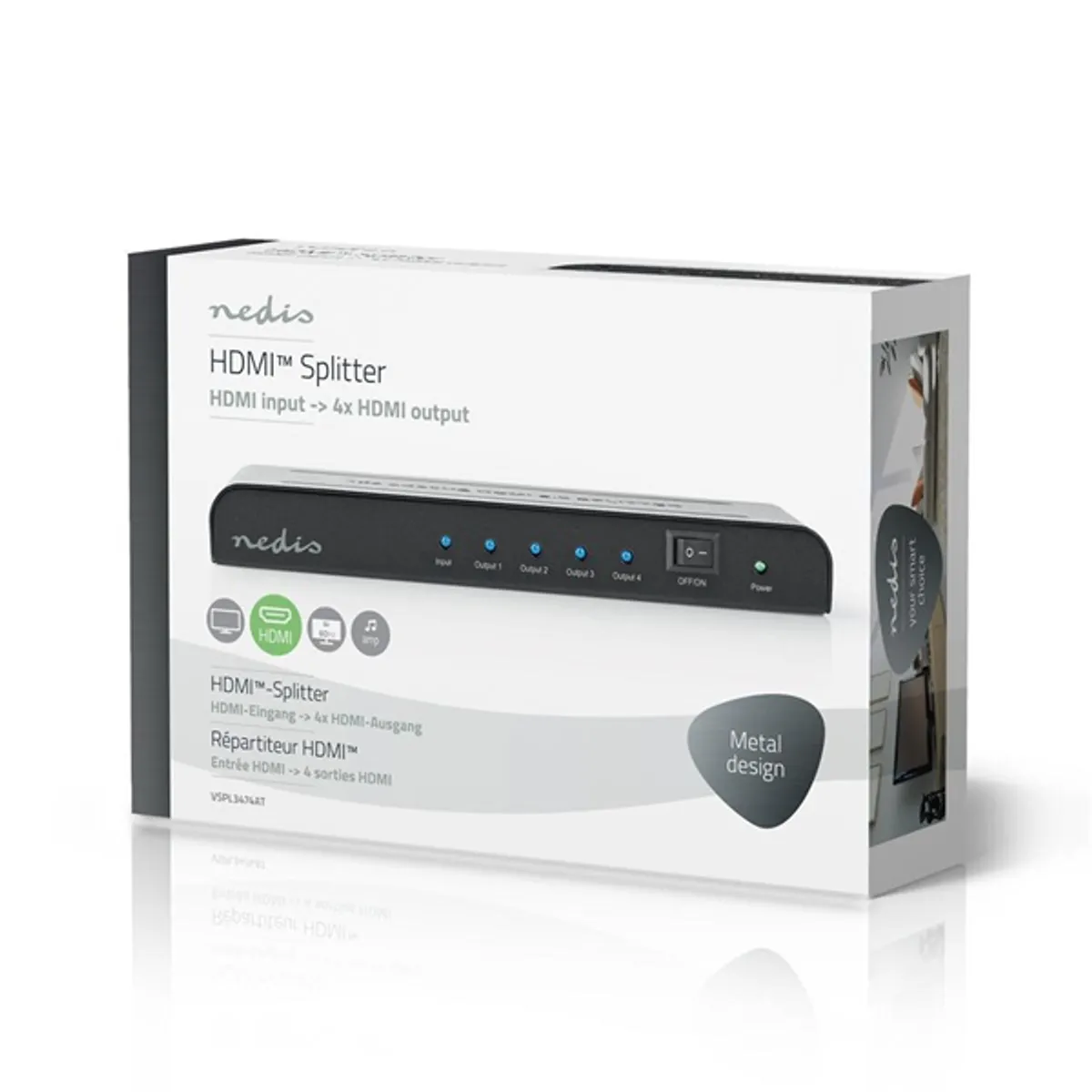 NEDIS VSPL3474AT HDMI elosztó 4x HDMI kimenet 1x HDMI bemenet 4K60Hz HDCP 2.2 #1