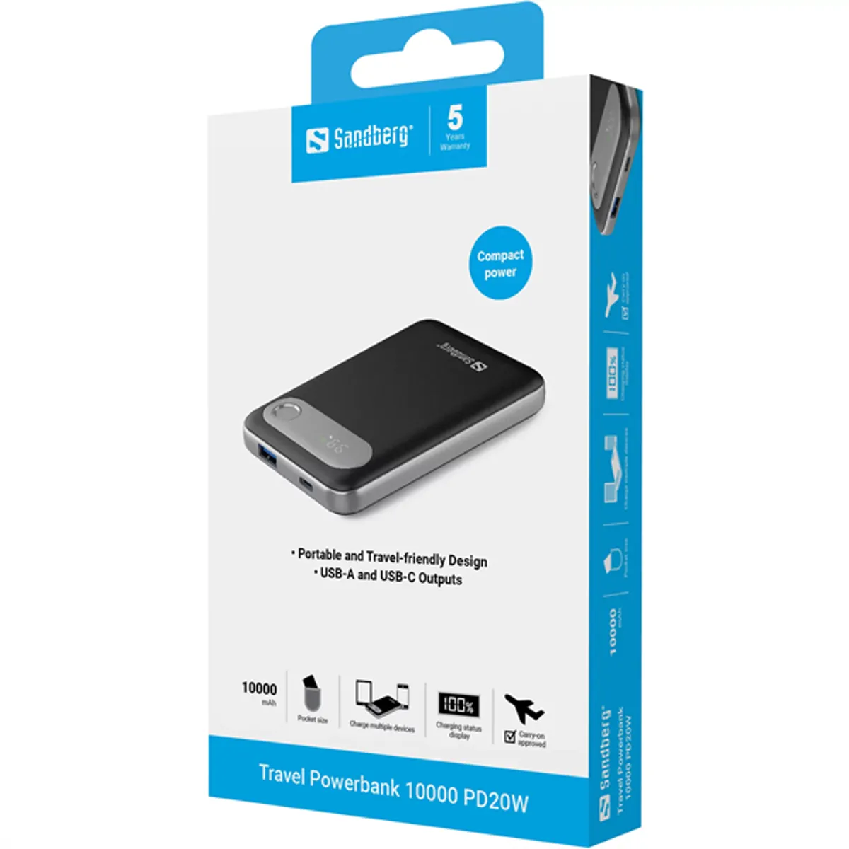 SANDBERG 421-16 Hordozható akkumulátor PD20W 10000 mAh LCD #2