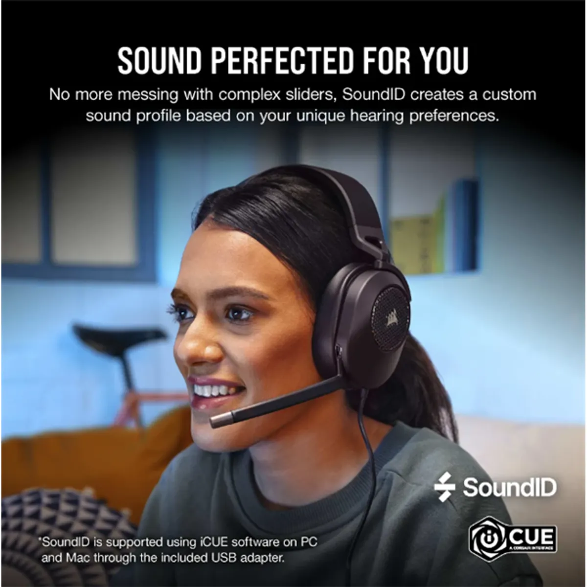 CORSAIR CA-9011270-EU HS65 Surround 50 mm meghajtók, Dolby Audio 7.1, USB adapter, iCUE SoundID, 3,5mm csatlakozás #2