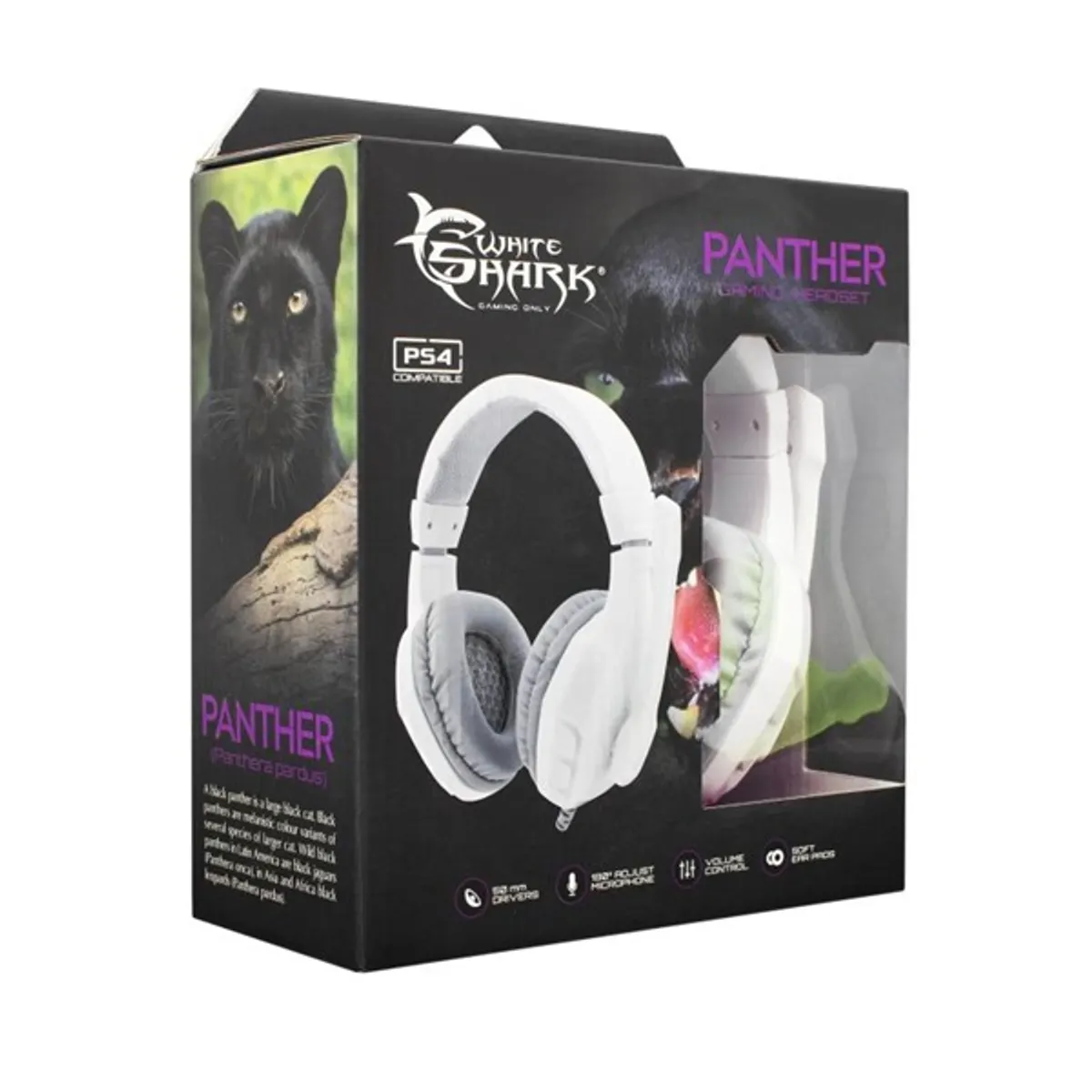 WHITESHARK GHS-1641W PANTHER fejhallgató, vezetékes, 3,5mm, stereo, mikrofon, fehér #5