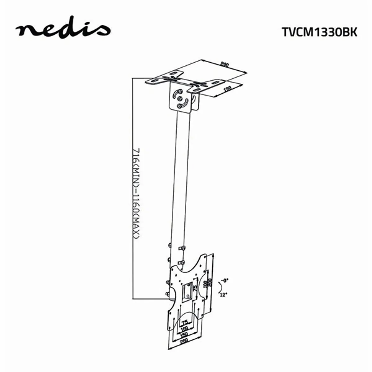 Nedis TVCM1330BK mennyezeti TV-tartókonzol 26-42" Dönthető Forgatható VESA kompatibilis #6