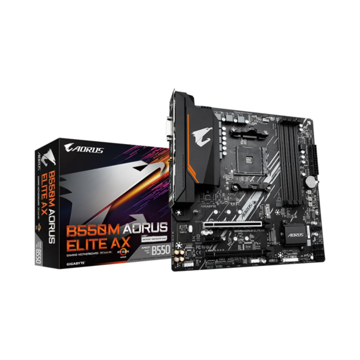 GIGABYTE B550M AORUS ELITE AX AORUS ELITE AX AM4 mATX 2x PCIe x16 DDR4 3200 MHz 128 GB M.2 SATA III HDMI DVI RAID igen Wireless #1