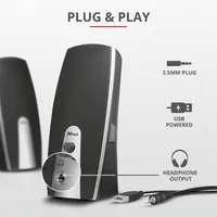 Trust 16697 MiLa 2.0 Speaker Set 5W RMS USB táplálású előlapi fejhallgató-csatlakozó 3,5 mm jack fekete-ezüst #8