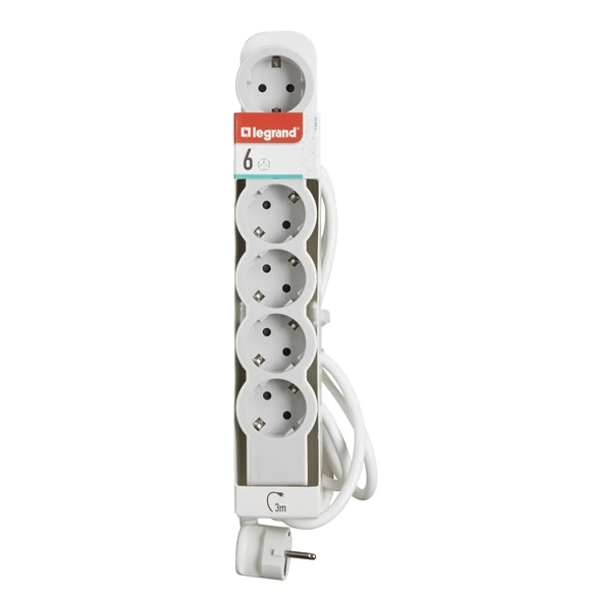 LEGRAND 694565 Elosztó 6 aljzat, 3 m fehér-szürke, 16 A, 230 V, 3680 W, 45°-os szögben elforgatott #2