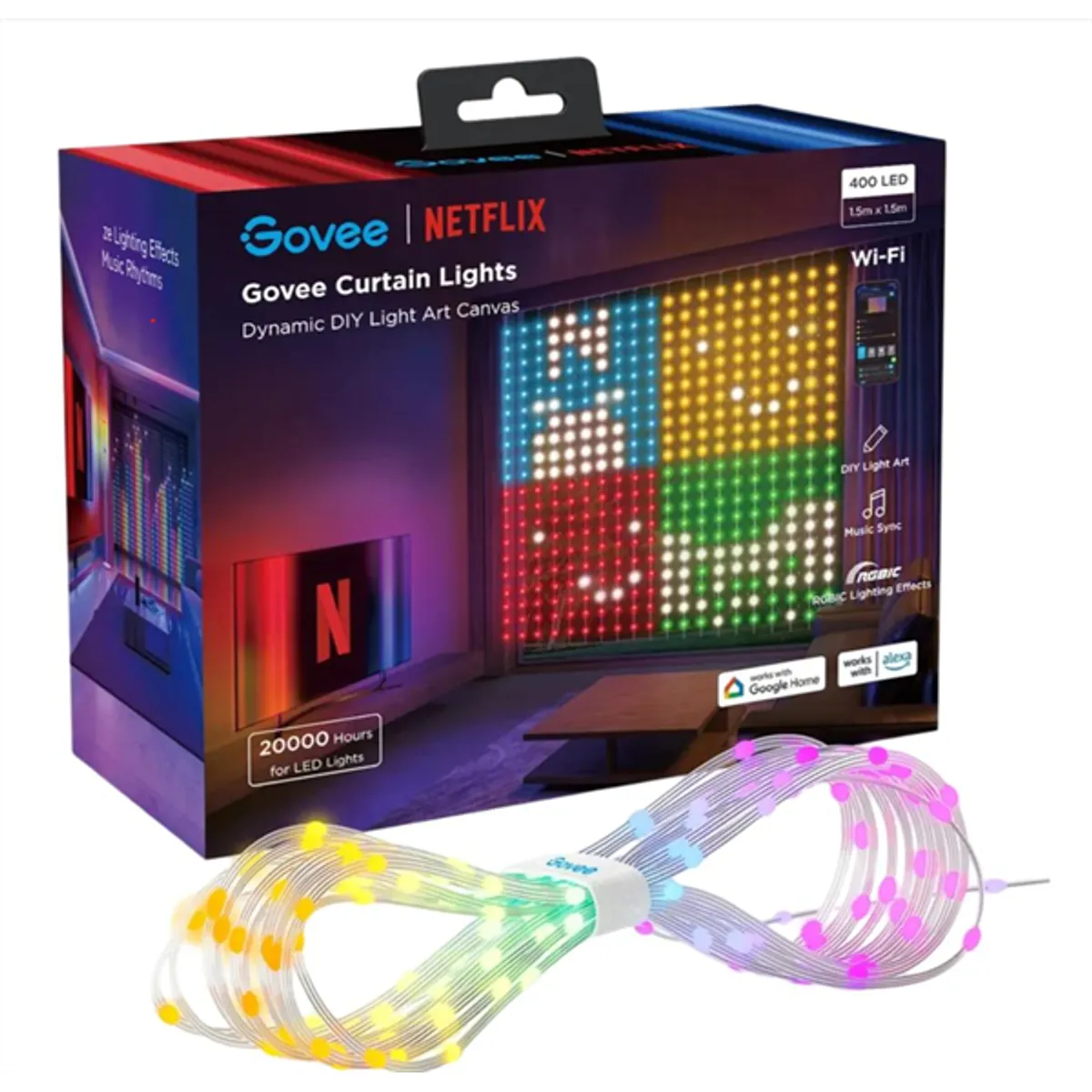 GOVEE GOVH70BC függöny világítás 400 LED RGBIC 1,5x1,5 m DIY mód, DreamView, Music Mode, Bluetooth #1